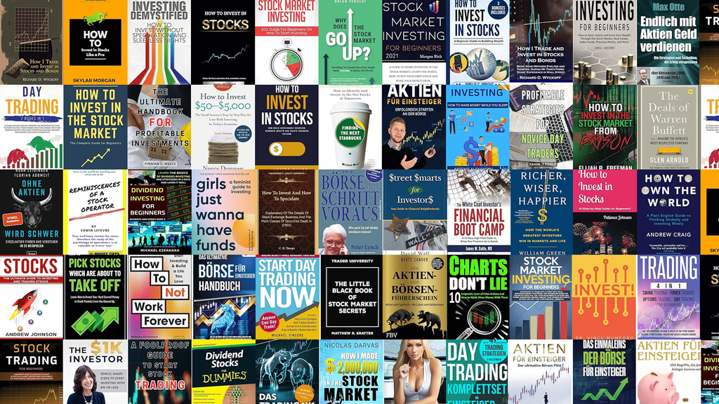 Covers of books about investing